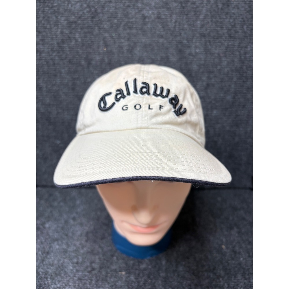 Callaway Golf Hat Tan Cream Adjustable Strapback American Flag Patch Dad Cap
